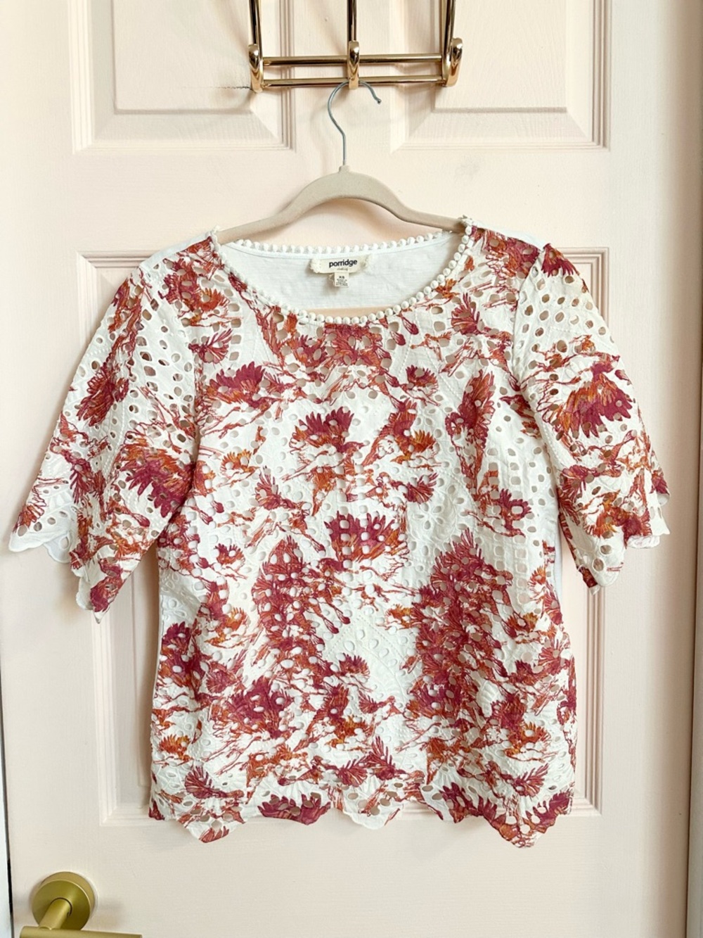 Pink floral cotton porridge top